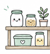 Hand-drawn pantry shelf with jars